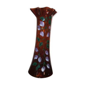 Vase motifs fleurs mauves