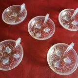 5 cups d'avesn france , art deco hazelnut pattern 11 cm , opalescent glass