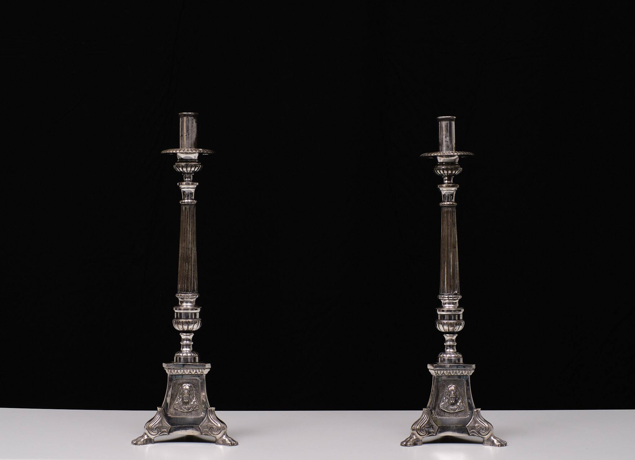 Antique Silver plated France church candle sticks 1850s