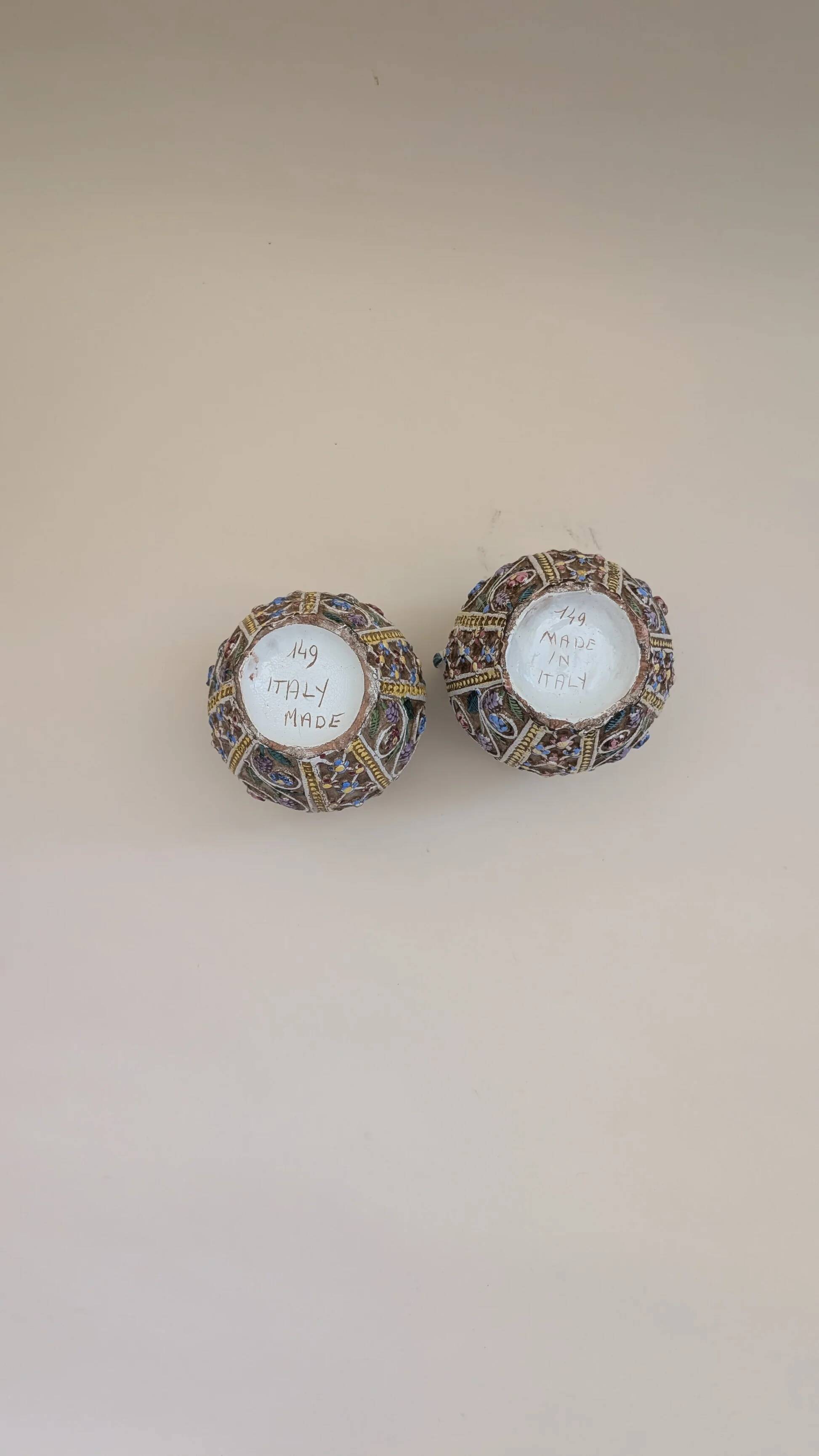 Pair of small openwork vases in glazed earthenware – Made in Italy