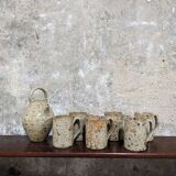 Set of 6 stoneware cups and a pitcher