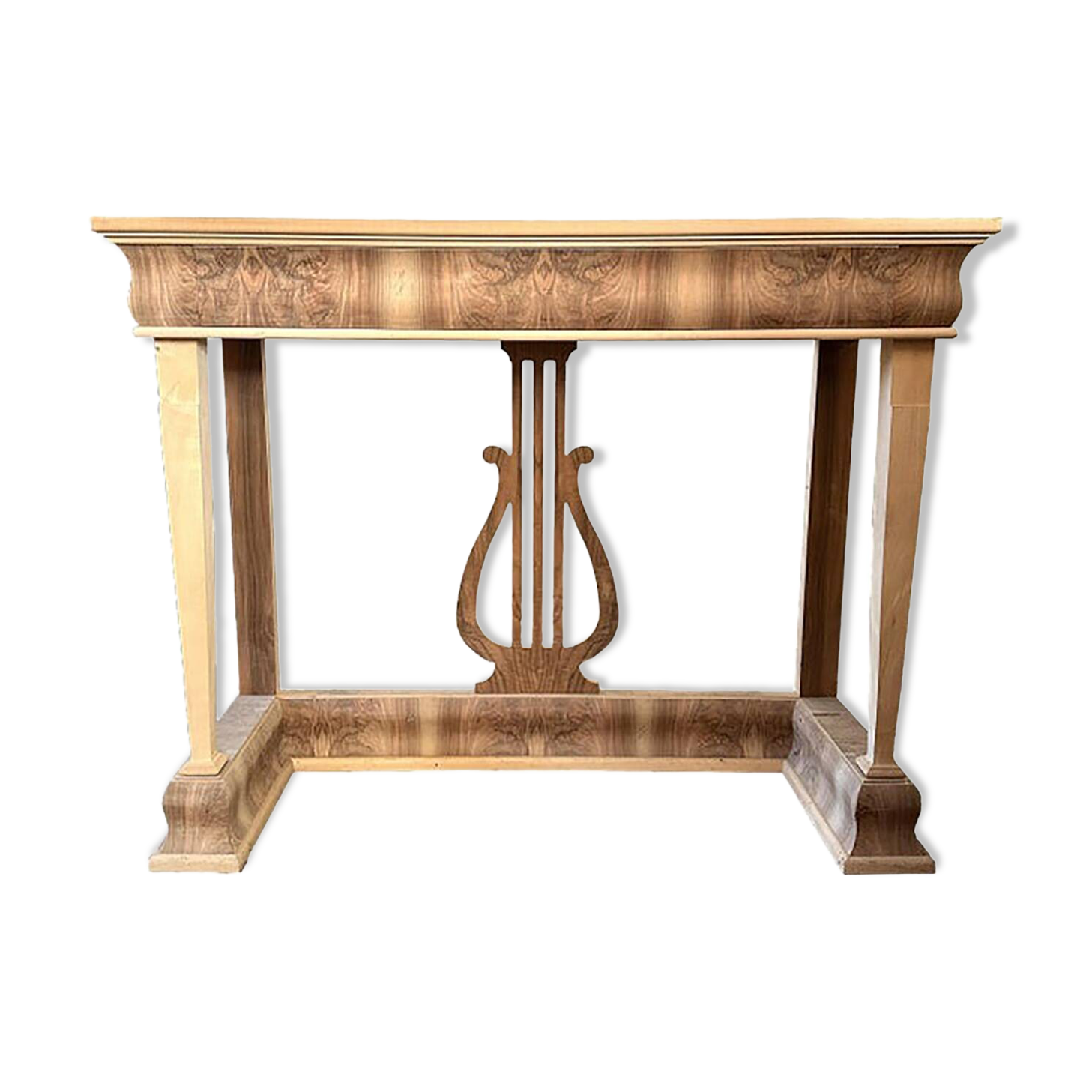 Italian Natural Consolle in Walnut Feather Wood and Maple and Walnut Inlays