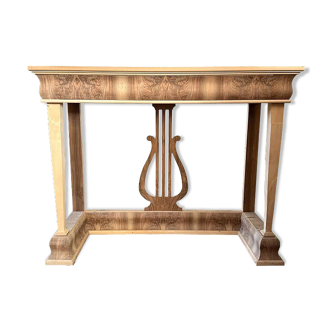 Console italienne naturelle en bois de noyer et incrustations en érable et noyer