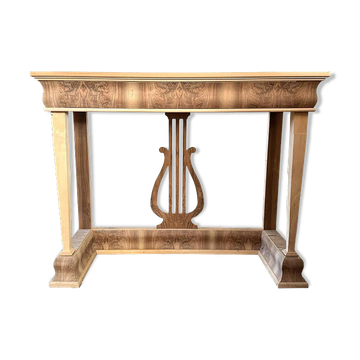 Italian Natural Consolle in Walnut Feather Wood and Maple and Walnut Inlays