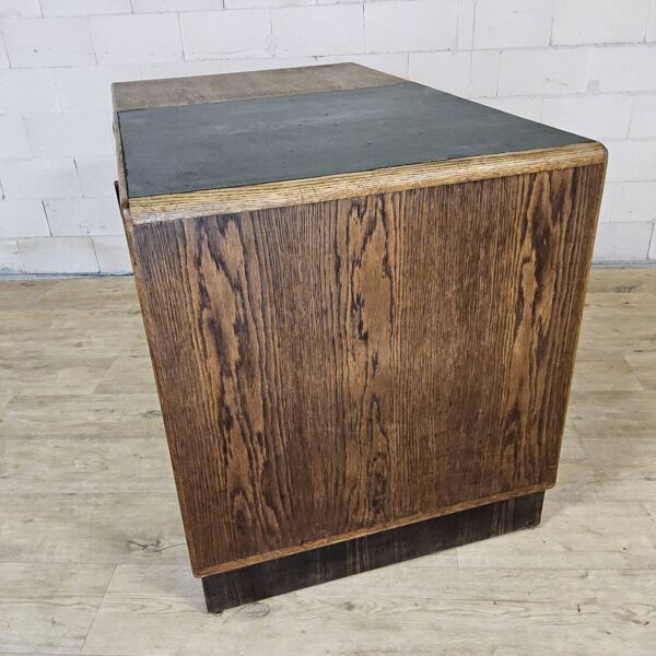 Bureau Art Déco en bois ancien avec étagère et tiroirs d'archive