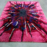 Abstract Scandinavian  Hand-Knotted High Pile Rya Rug Carpet, Sweden, 1960s