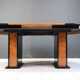 Vintage extendable burl wood and lacquer dining table, 1980s