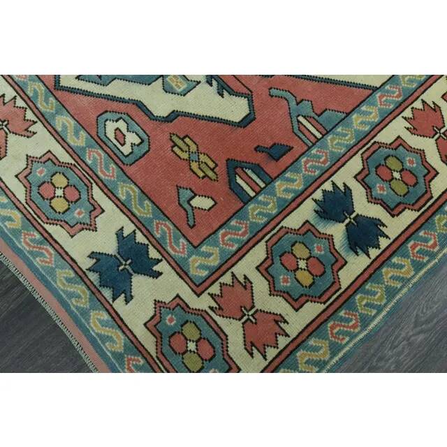 1970s Vintage Turkish Oushak Handmade Wool Cotton Pink Area Rug 162x226