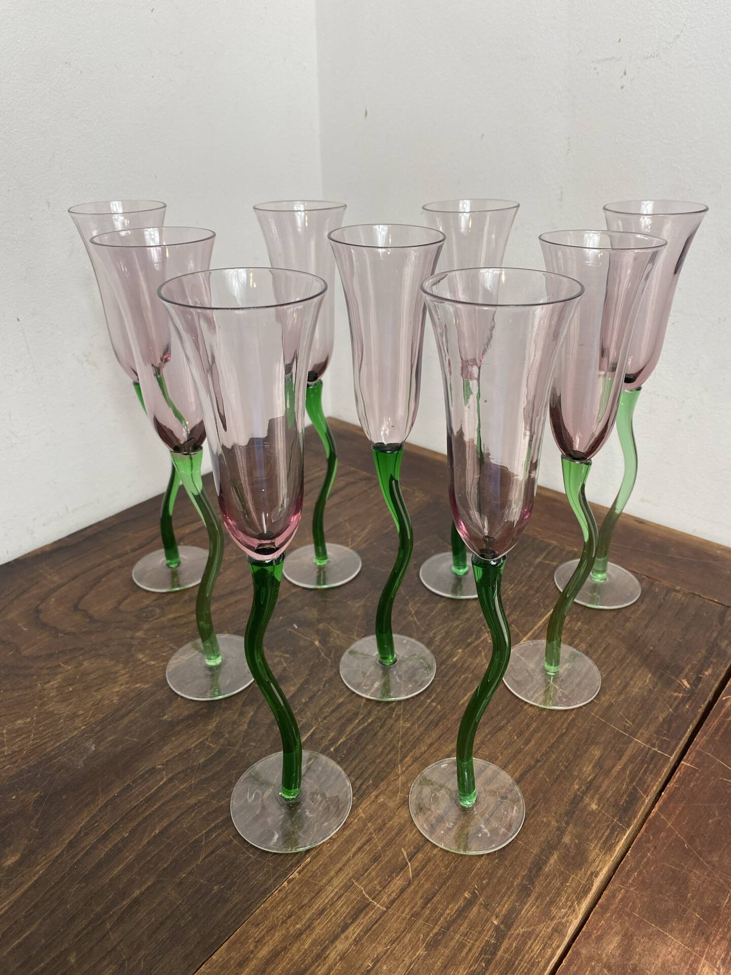 Coupes à champagne, verre soufflé, tulipe