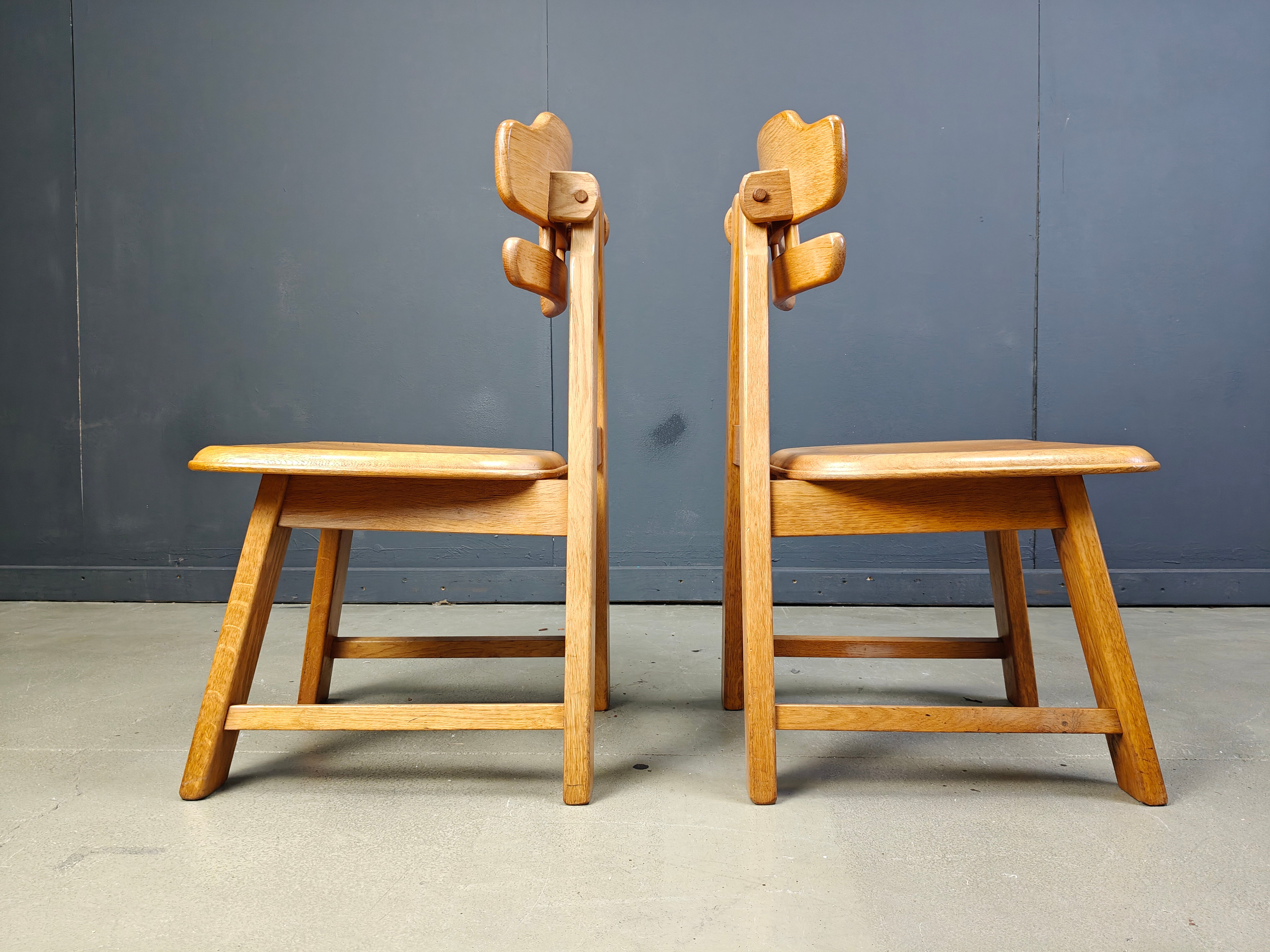 Vintage Dutch brutalist oak dining chairs, 1960s
