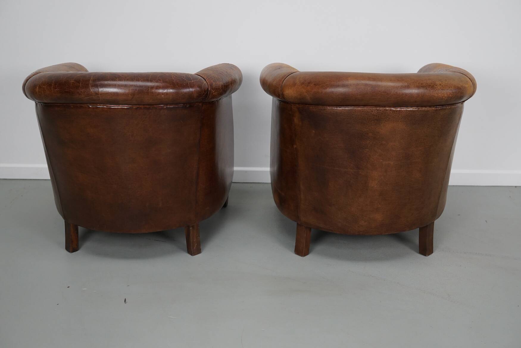 Vintage Dutch cognac coloured leather club chair, set of 2