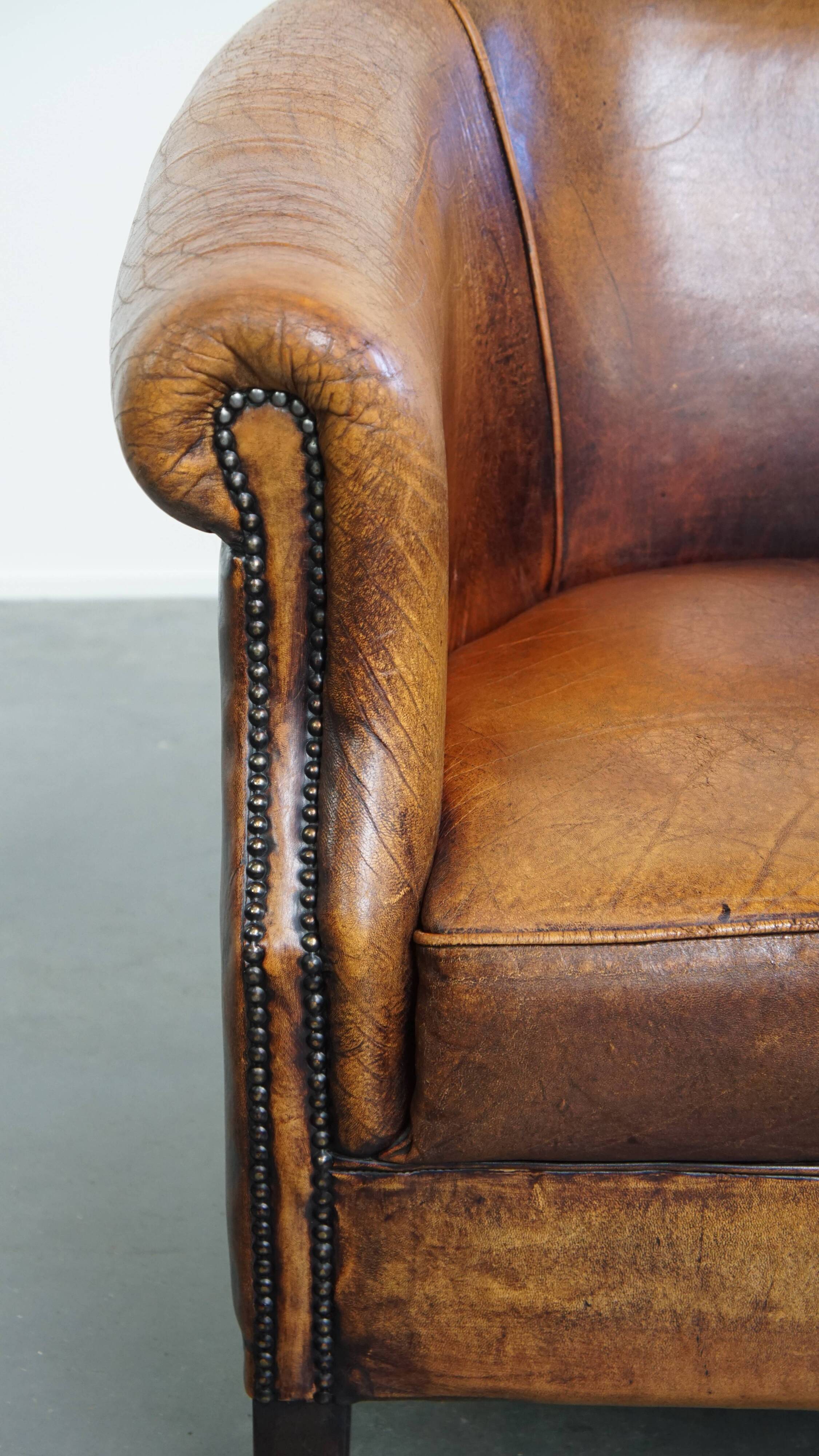 Sheepskin leather club chair