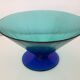 Glass fruit cup on foot, green and blue