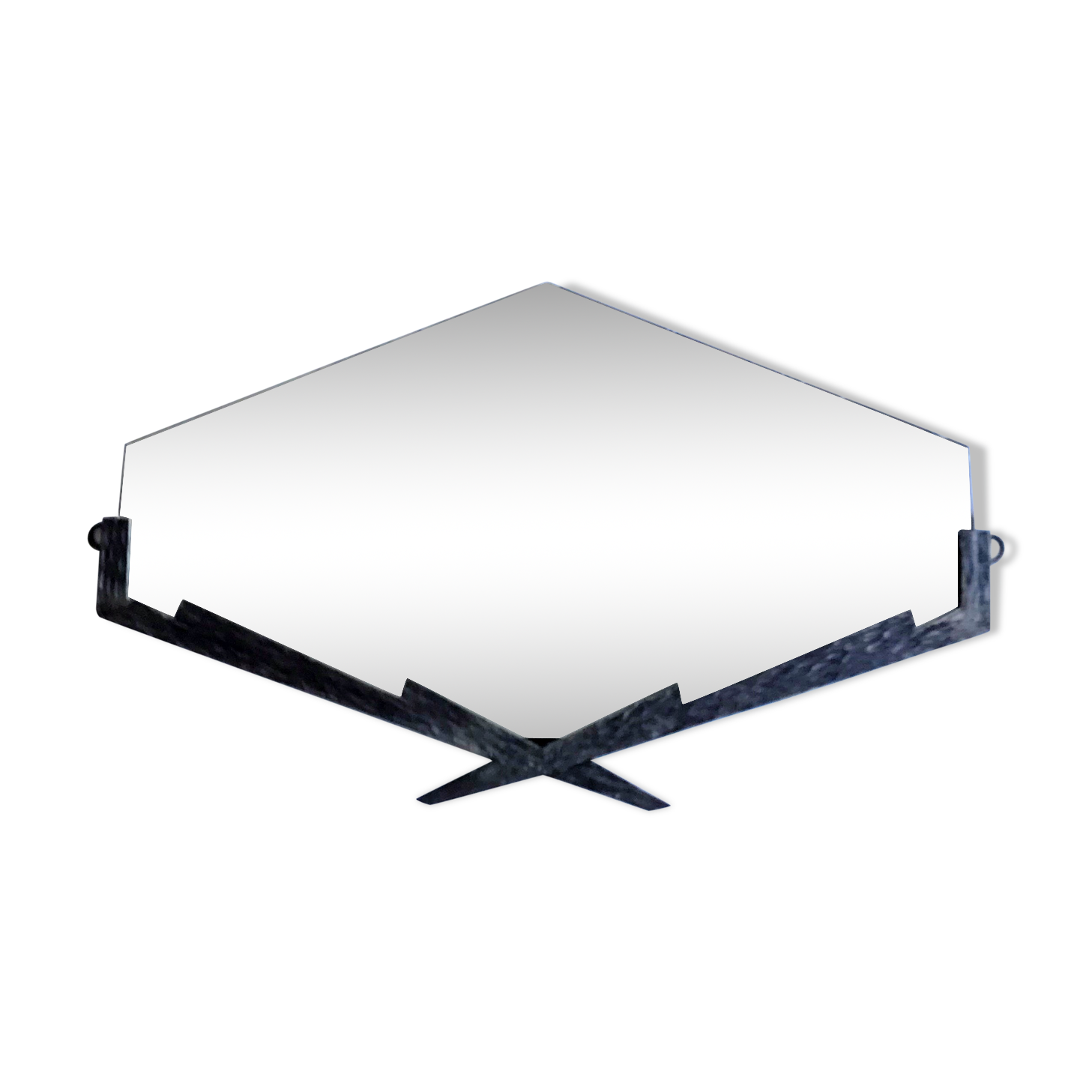 Small vintage art deco mirror of the 30s in metal in the shape of a diamond 59x35cm