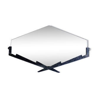 Small vintage art deco mirror of the 30s in metal in the shape of a diamond 59x35cm