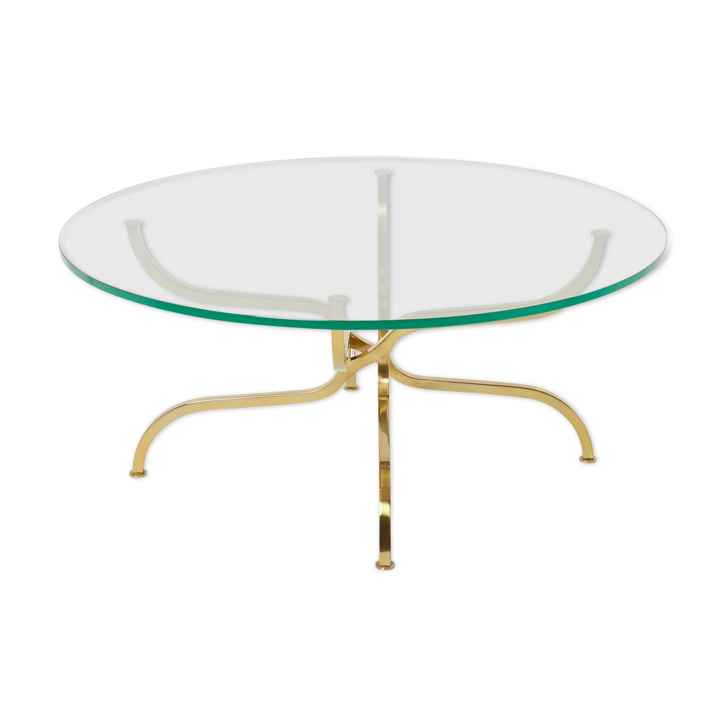 Table basse laiton doré verre de Georges Geffroy vers 1960