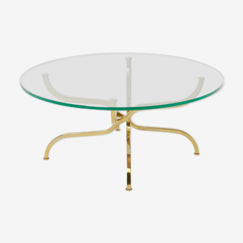Glass gilded brass coffee table by Georges Geffroy circa 1960