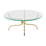 Table basse laiton doré verre de Georges Geffroy vers 1960