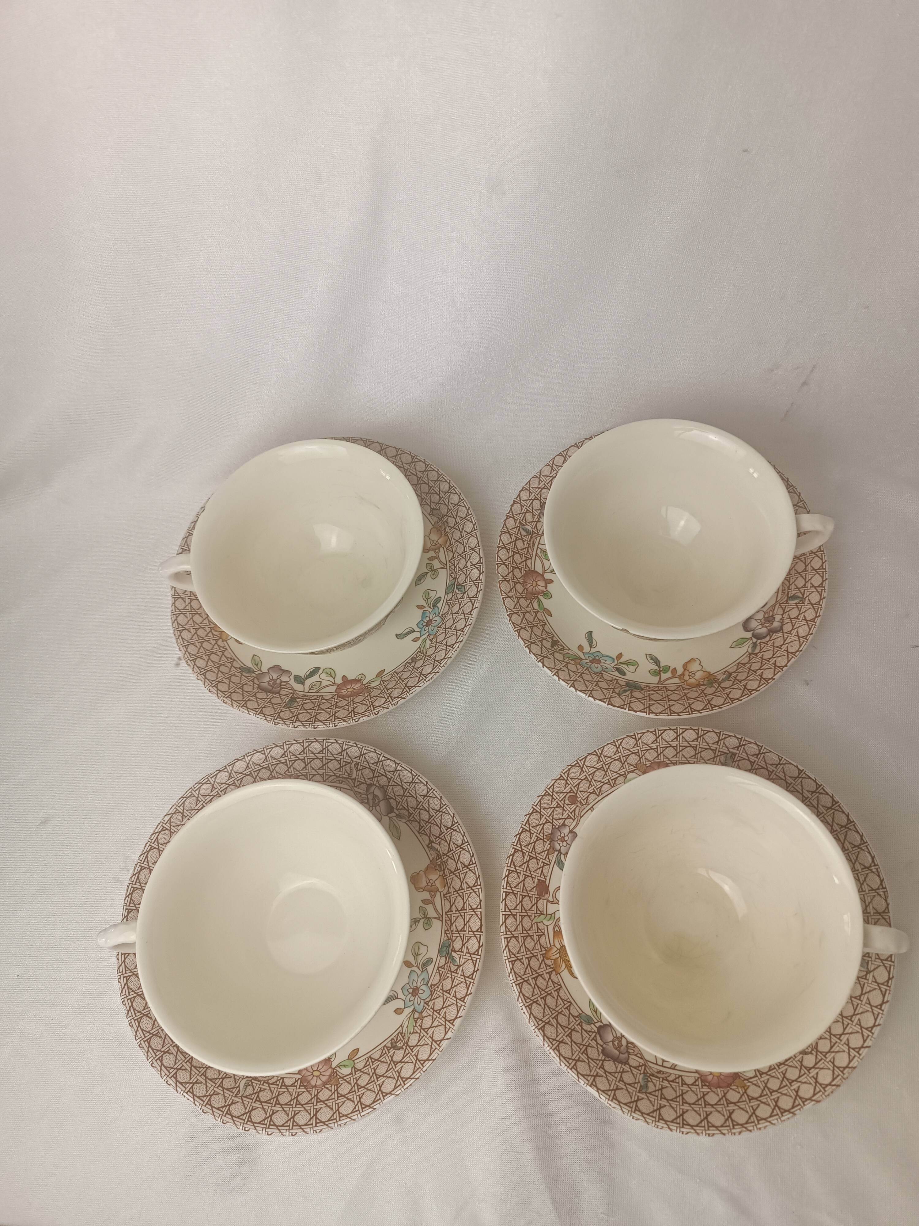 4 Mason's Autumn Trellis Porcelain Teacups & Saucers