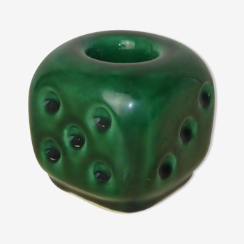 Bougeoir en céramique vintage en forme de dé à jouer-couleur verte-6cm x 6cm