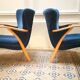 Pair of chairs Scandinavian wing stripes cocktail years 50 Blue