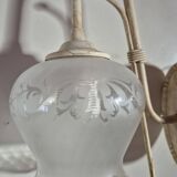 Luminaire applique vintage metal effet vieilli globe en verre avec dessins fleurs