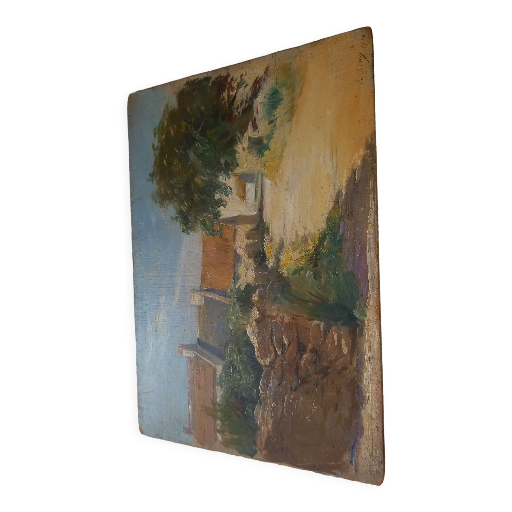 Oil on wood village on the Kermorvan peninsula, Morbihan