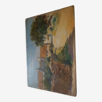 Oil on wood village on the Kermorvan peninsula, Morbihan