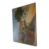 Oil on wood village on the Kermorvan peninsula, Morbihan