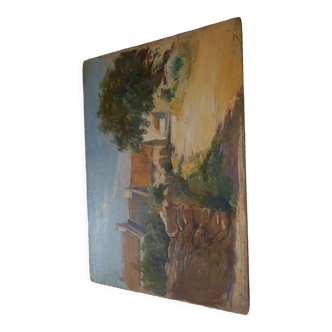 Oil on wood village on the Kermorvan peninsula, Morbihan