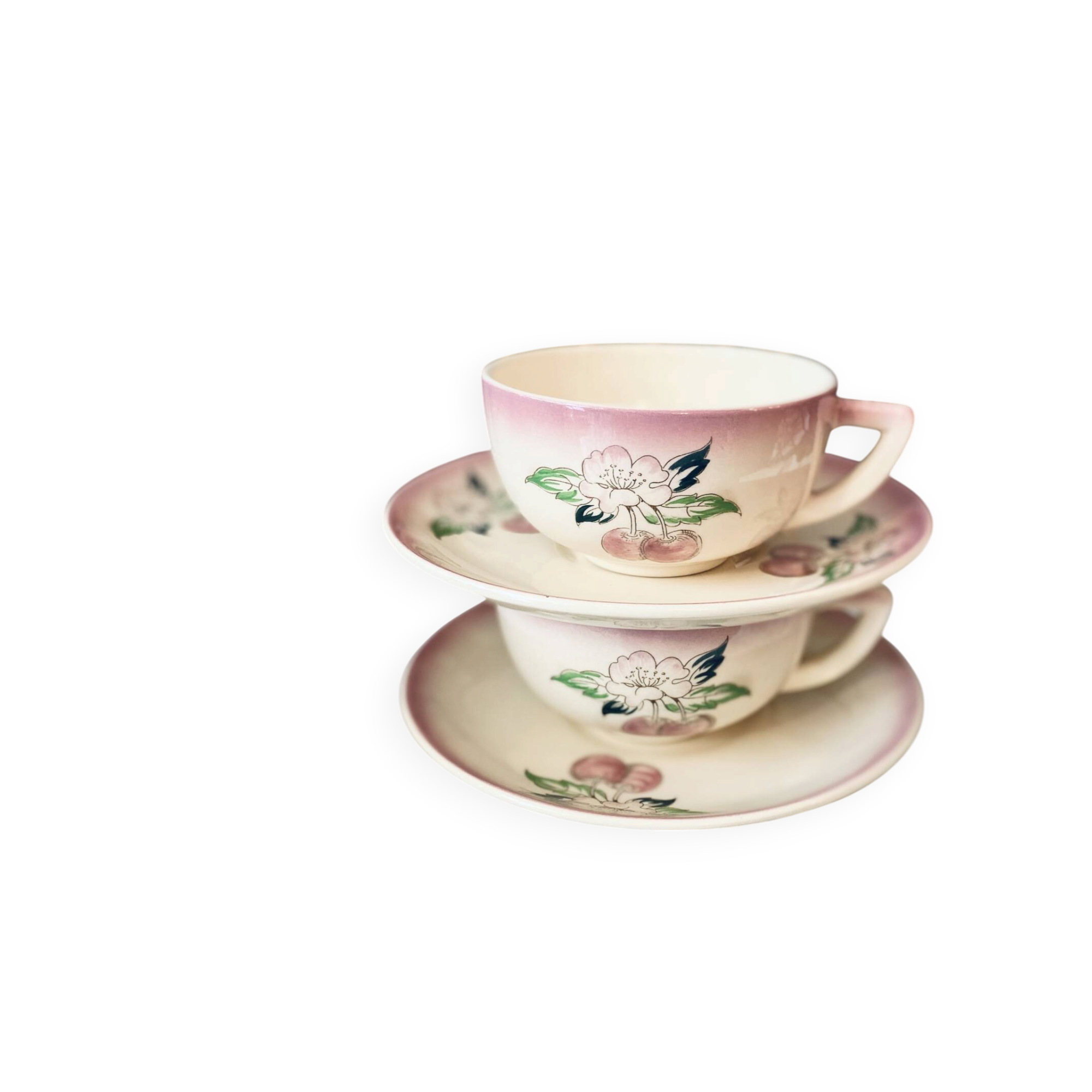 Two breakfast cups Longwy cherry design