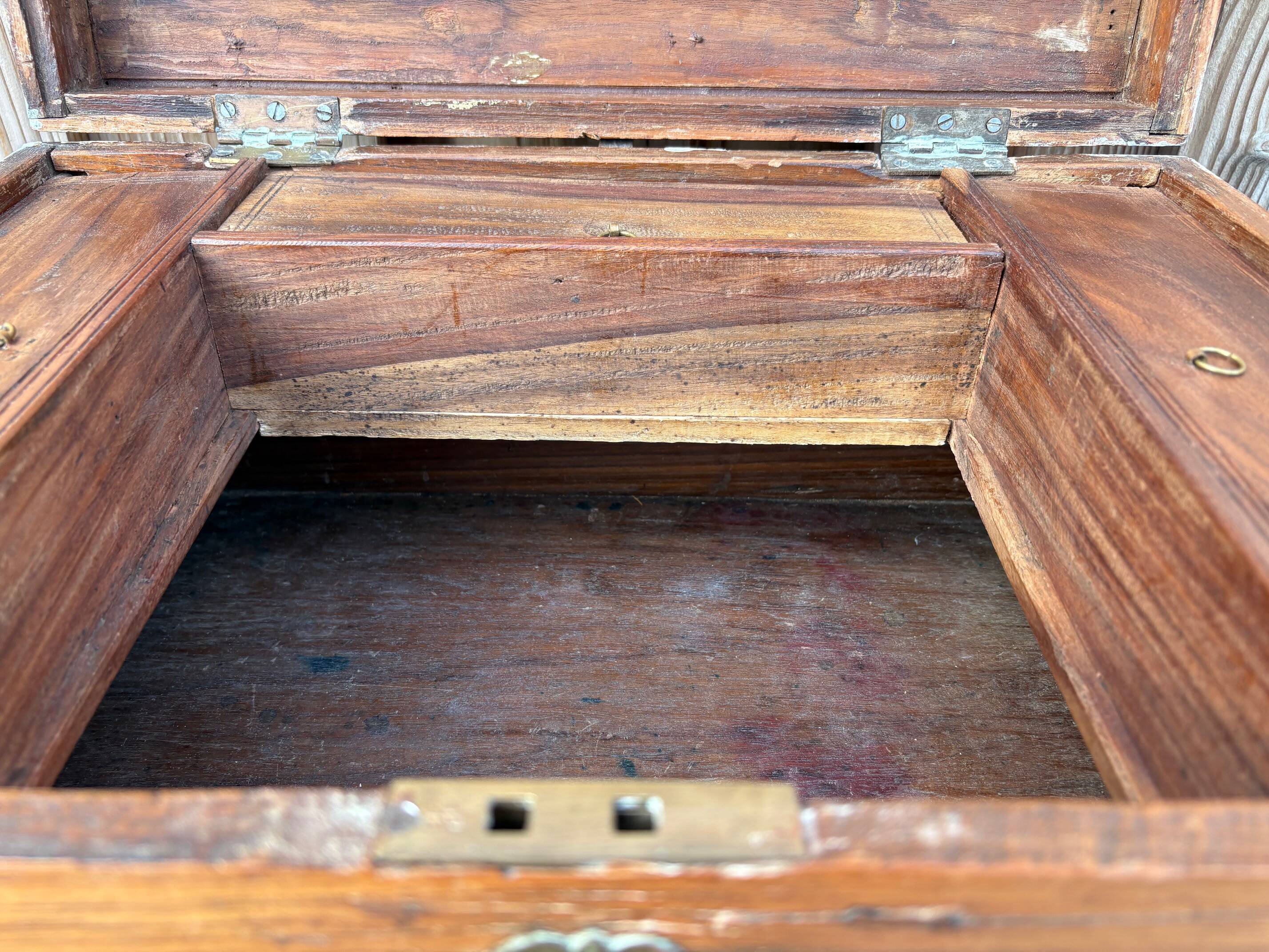 Antique camphor chest made of camphor wood and brass