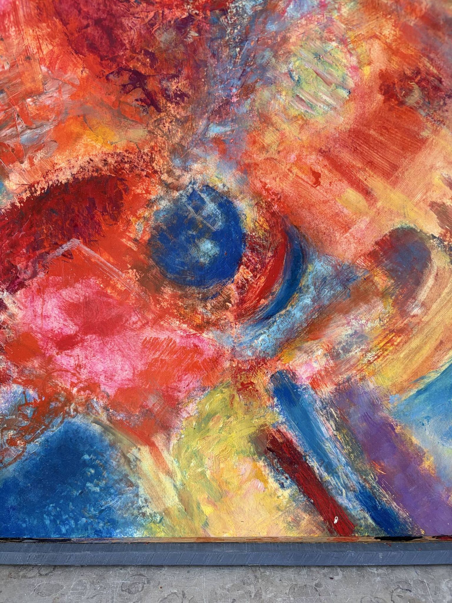 Abstrait - Le Samouraï, huile sur panneau de bois signé 1989