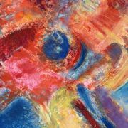 Abstrait - Le Samouraï, huile sur panneau de bois signé 1989