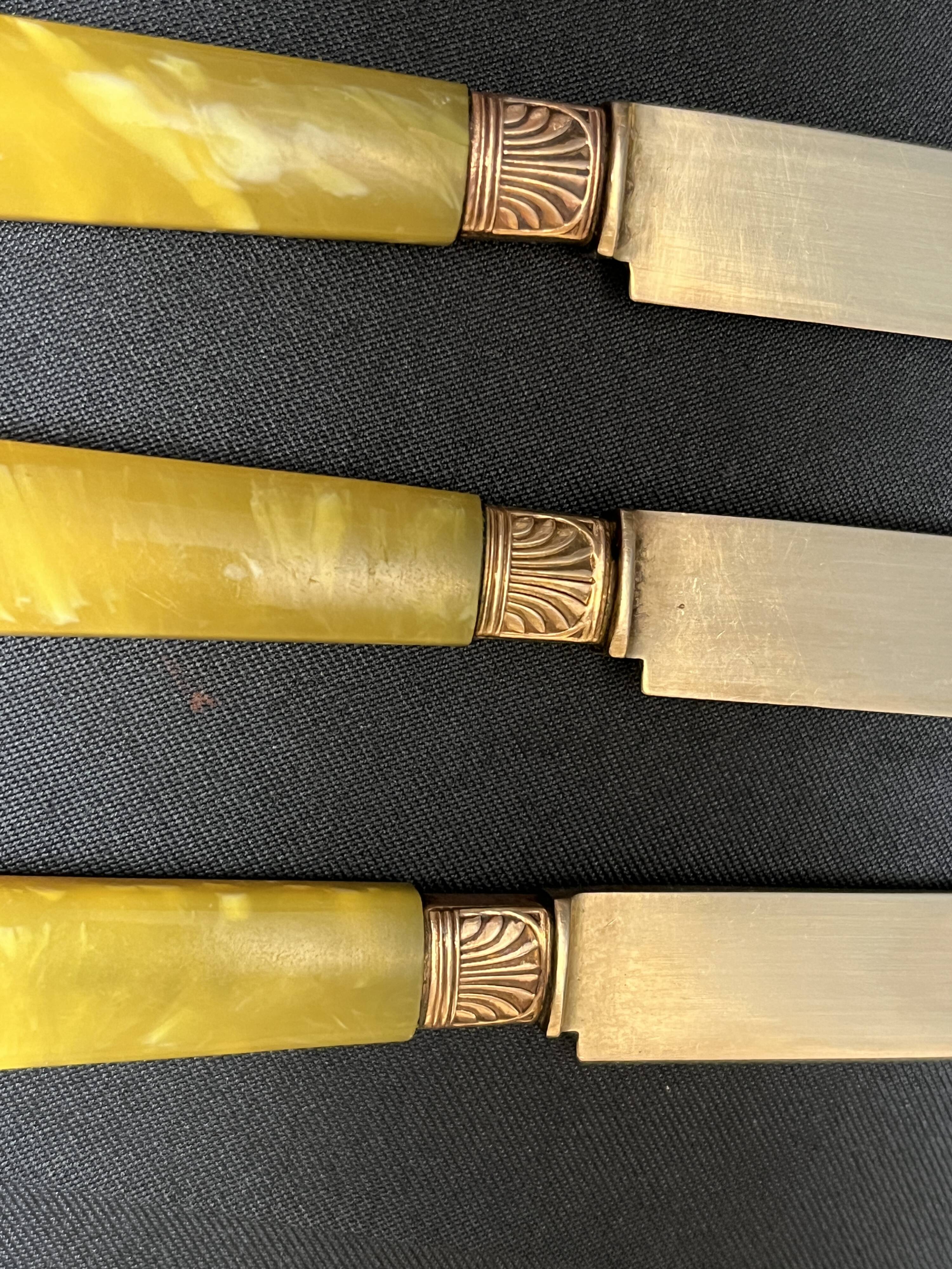 Tableware, case of 12 vermeil fruit knives and galalithe from the early 20th century.