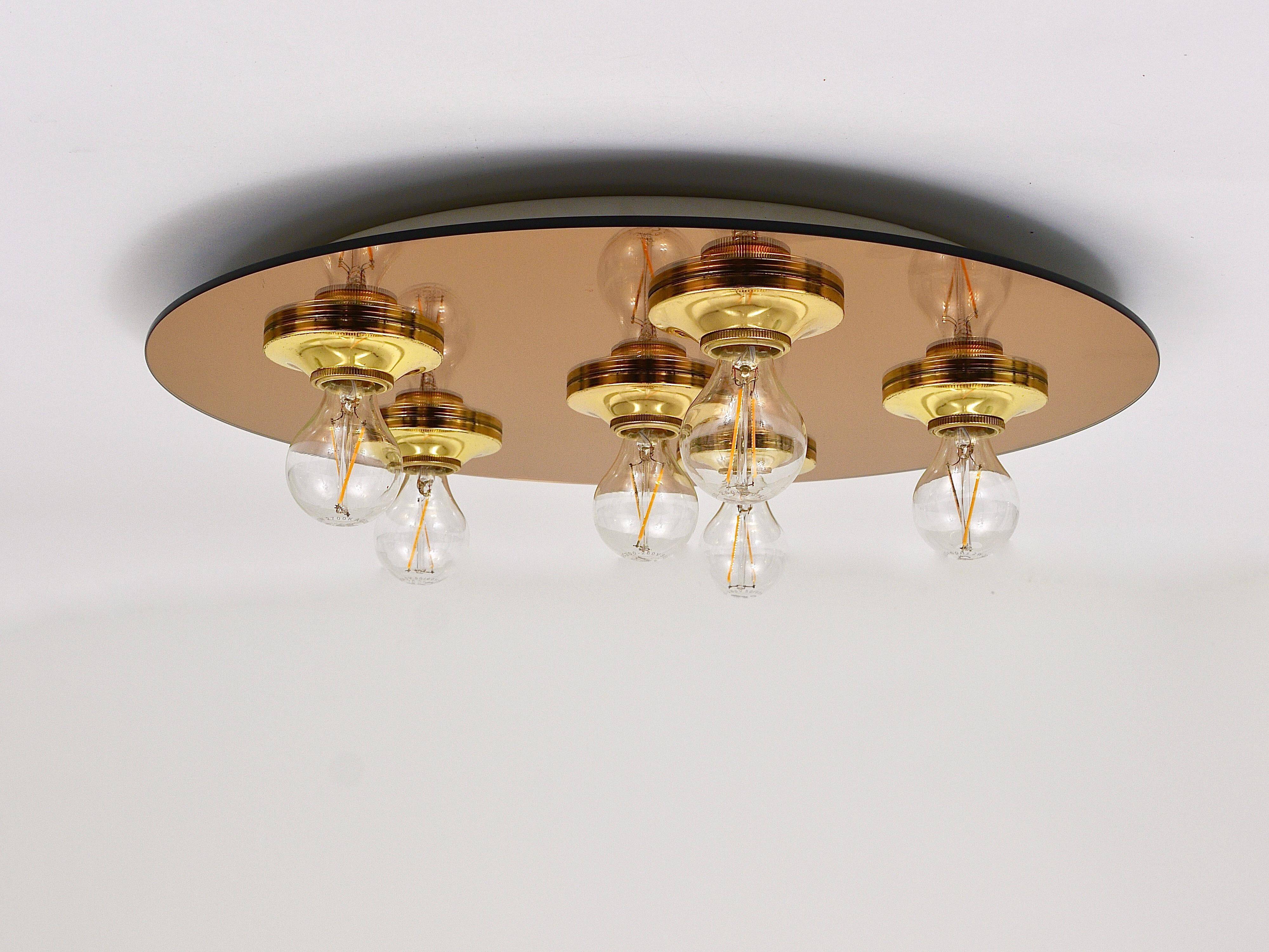 Fontana Arte Style Mirror in Gilded Bronze Glass Ceiling Light or Wall Sconce, Italy, 1970s