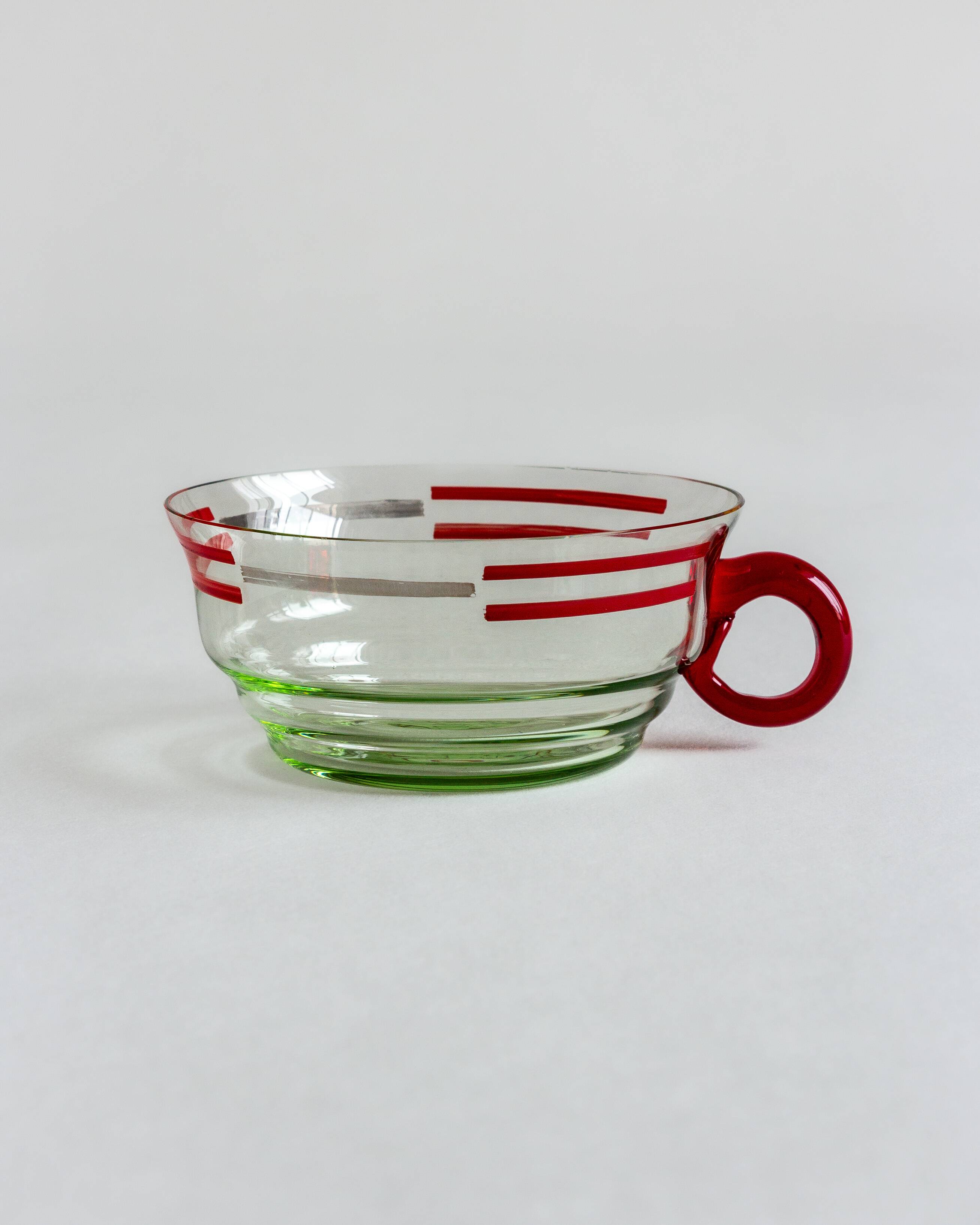 Set of six mouth-blown uranium glass cups, France, Mid-Century