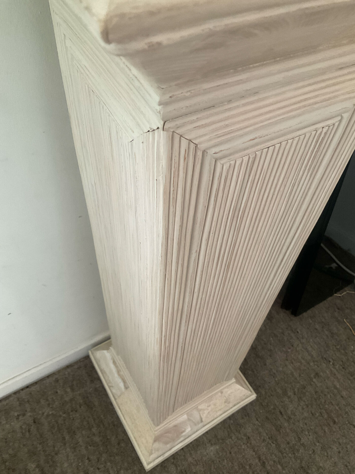 Console vintage en travertin, bois et verre