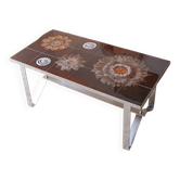 Vintage coffee table in glazed ceramic and metal – 1970s