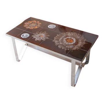 Vintage coffee table in glazed ceramic and metal – 1970s