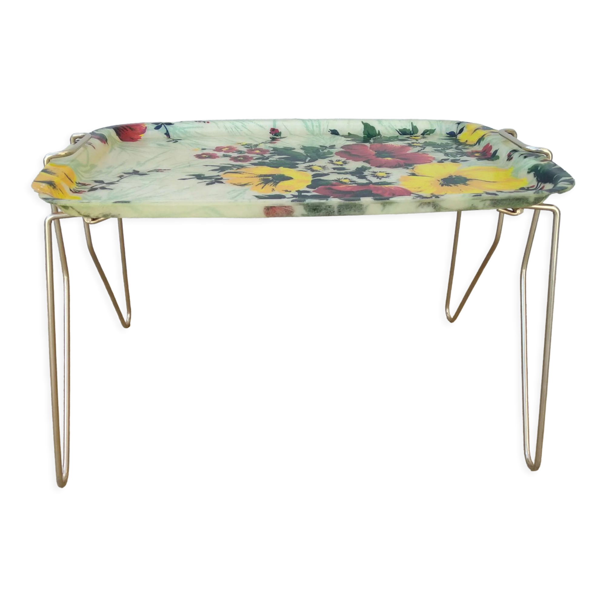 Plateau en fibre de verre et son support en métal doré Vintage Années 60