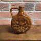 Vase rond allemand à motif floral, pichet ornemental en céramique marron avec anse