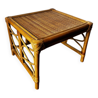 Small square vintage rattan coffee table