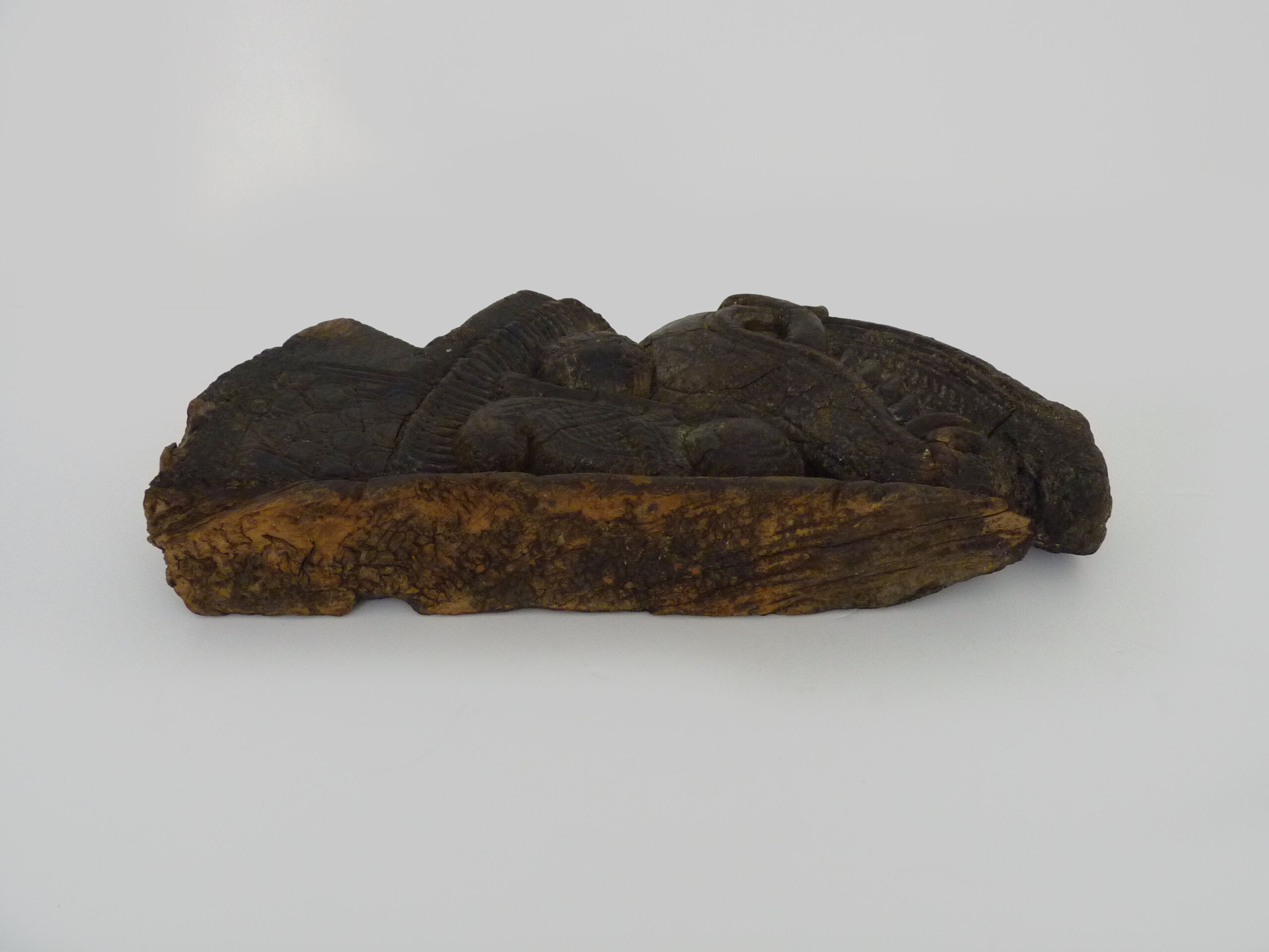 Piece of Indonesian wooden basrelief, chameleon. XIXth