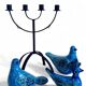 Mid-Century Minimalistic Black Wrought Iron Menorah Candelabra