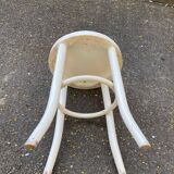 Round stool in white bentwood and black leather
