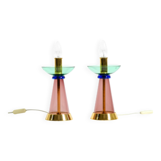 Two 1980s Italian Murano glass table lamps in a Postmodern Memphis design
