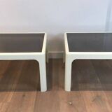 Pair of large white lacquered fiberglass side tables. Poschinger