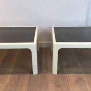 Pair of large white lacquered fiberglass side tables. Poschinger