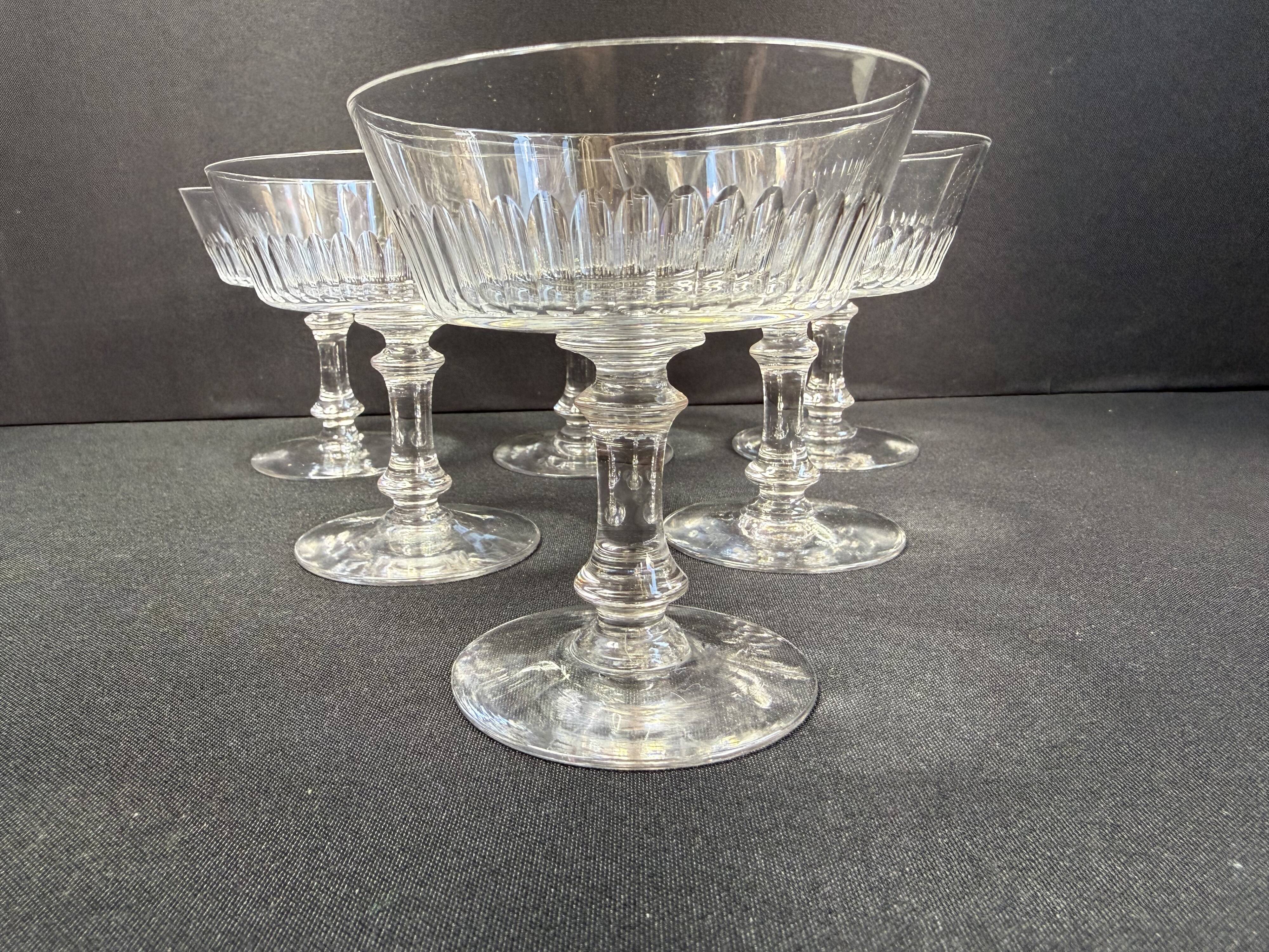 6 Baccarat coupes with small hollow stems